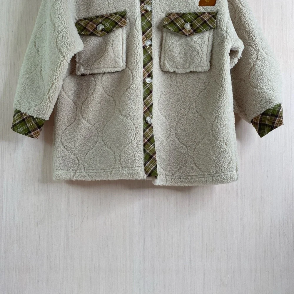 Simply Southern Youth Quilted Sherpa Jacket with Green Plaid Trim Youth Large